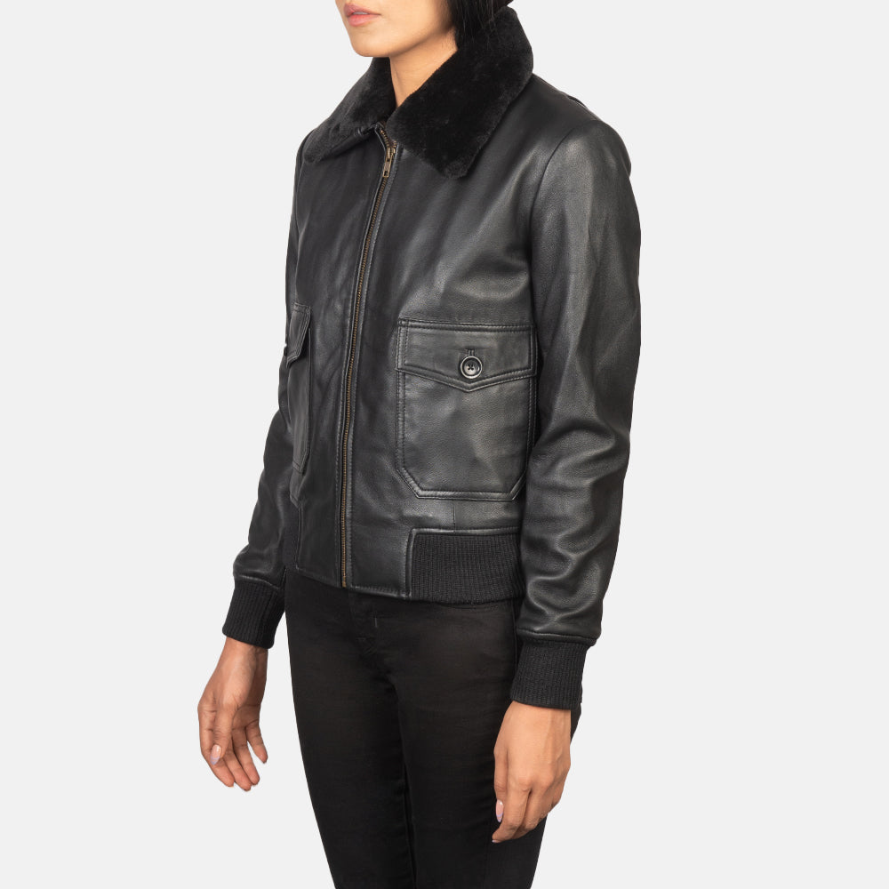 Elara Classic Bomber Leather Jacket