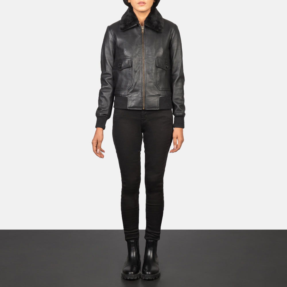 Elara Classic Bomber Leather Jacket
