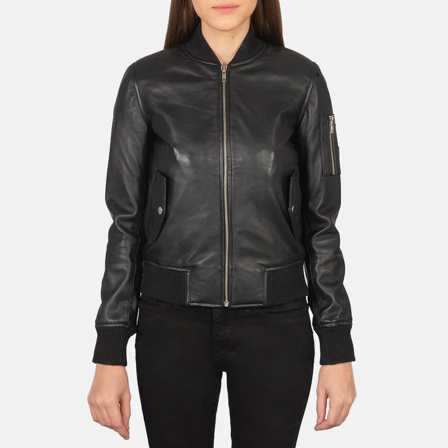 Ava Heritage Leather Flight Bomber Jacket