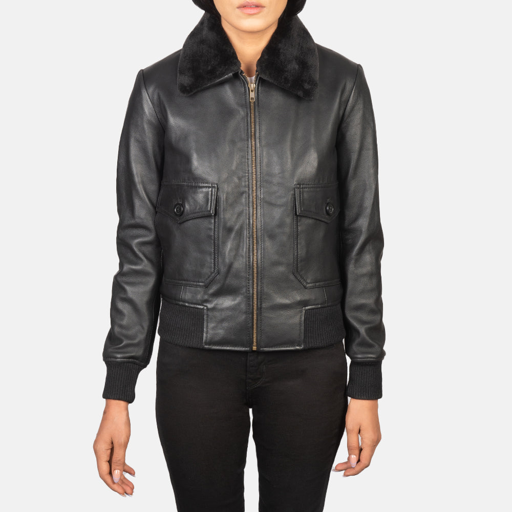 Elara Classic Bomber Leather Jacket