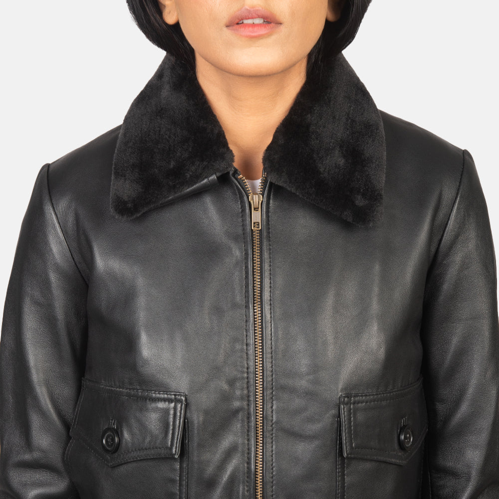Elara Classic Bomber Leather Jacket