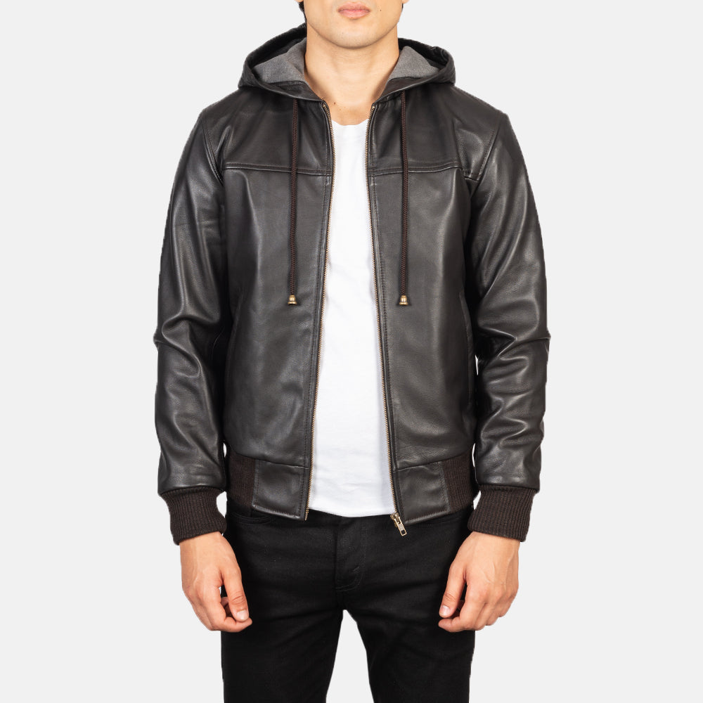 Artemis Hooded Leather Bomber Jacket