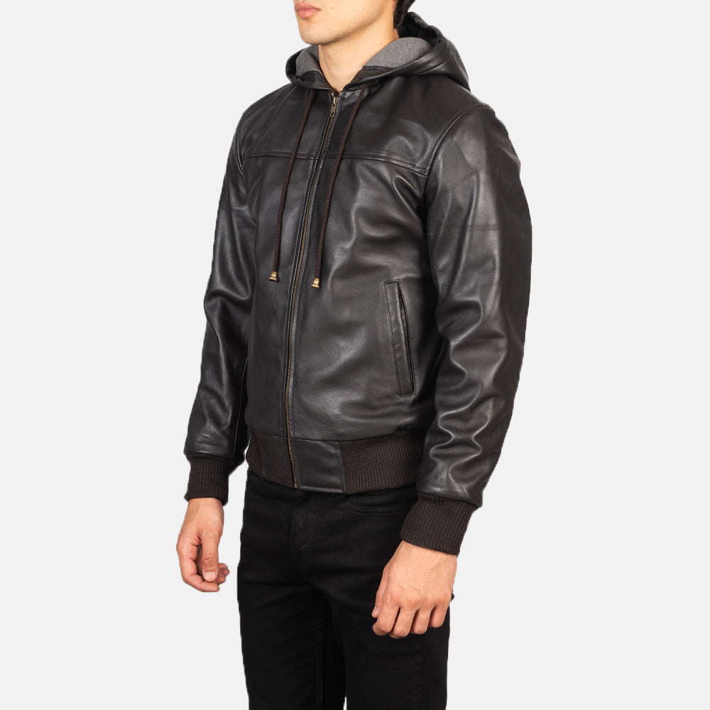 Artemis Hooded Leather Bomber Jacket