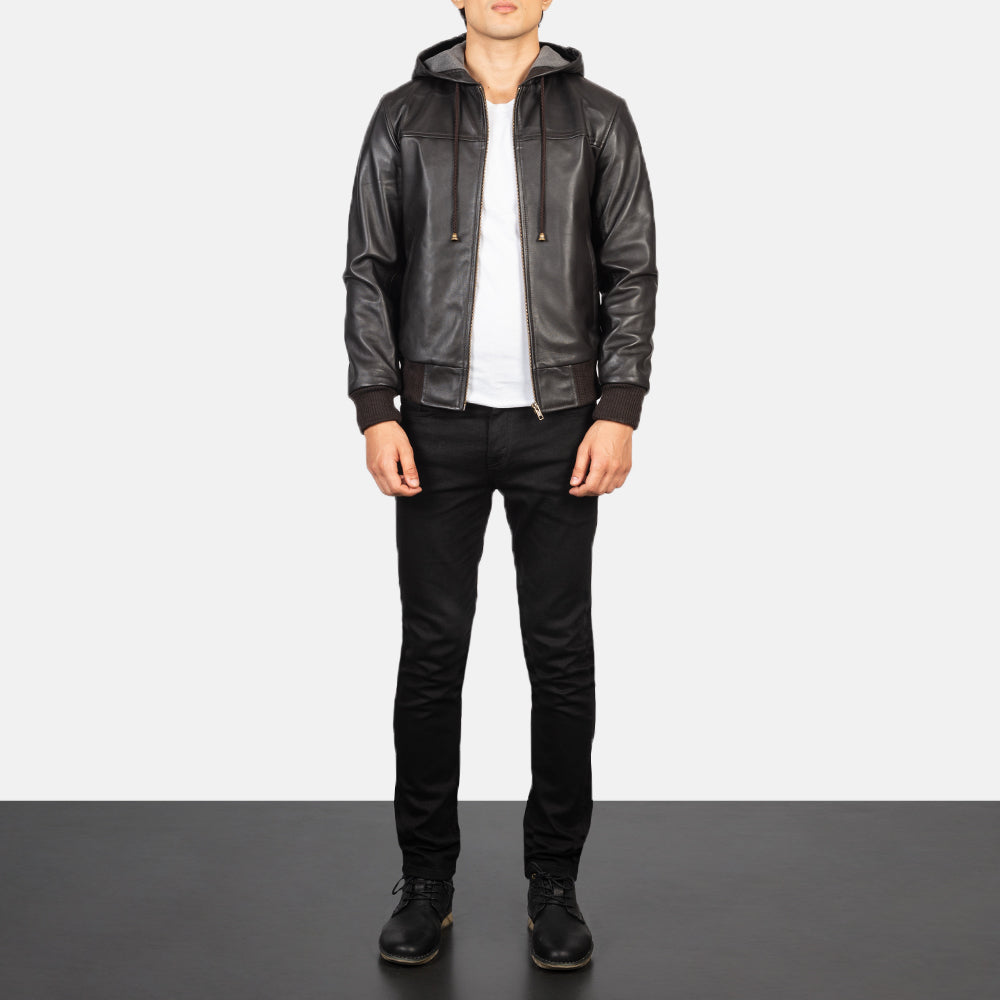 Artemis Hooded Leather Bomber Jacket