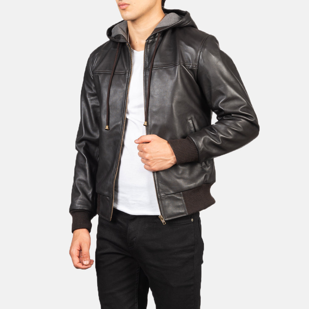Artemis Hooded Leather Bomber Jacket