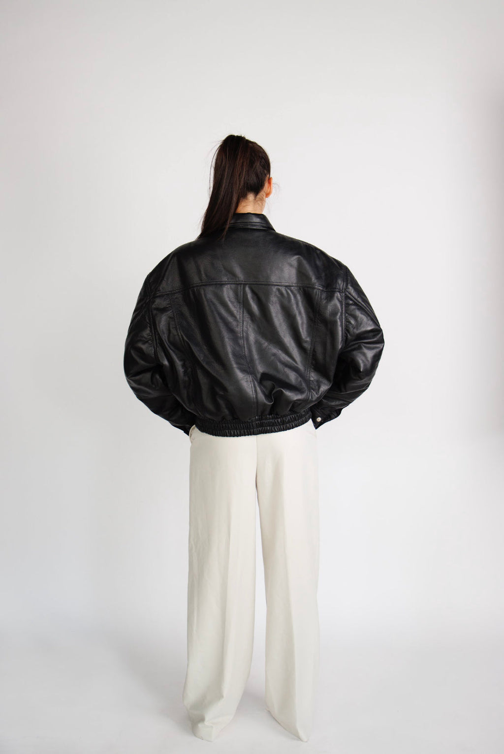 La Venza Oversized Leather Bomber Jacket