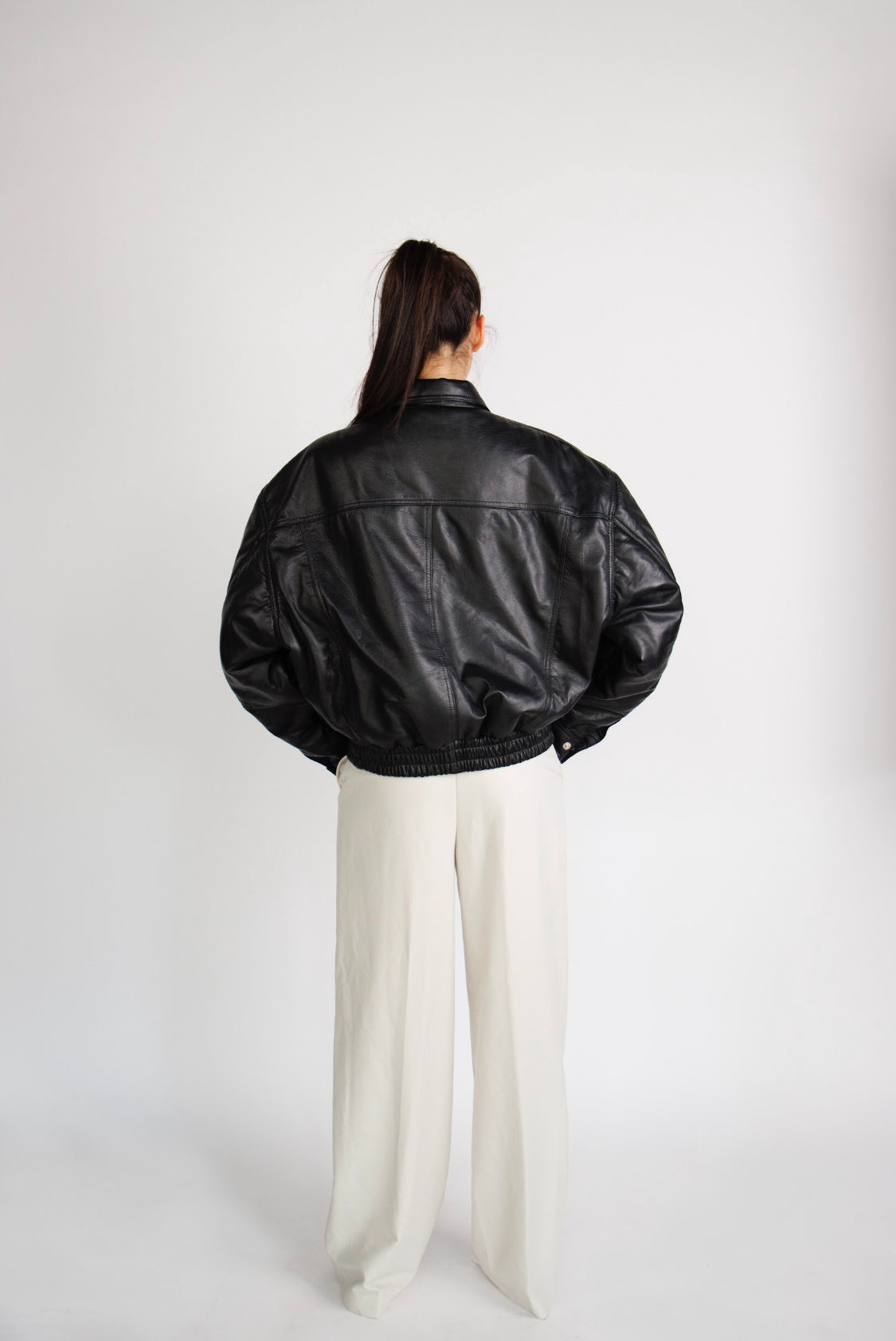 La Venza Oversized Leather Bomber Jacket