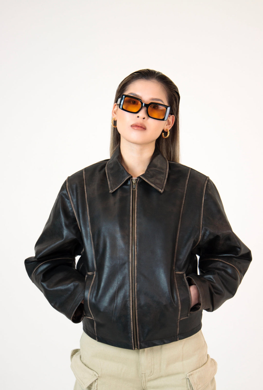 Mavelle Distressed Boxy Leather Jacket
