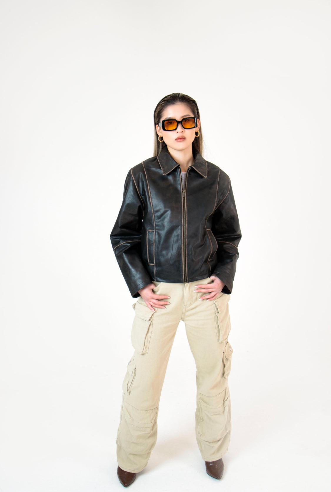 Mavelle Distressed Boxy Leather Jacket