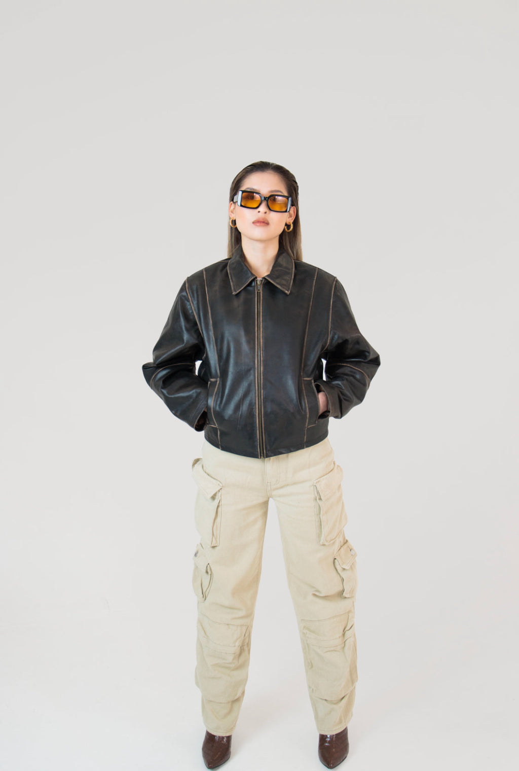 Mavelle Distressed Boxy Leather Jacket