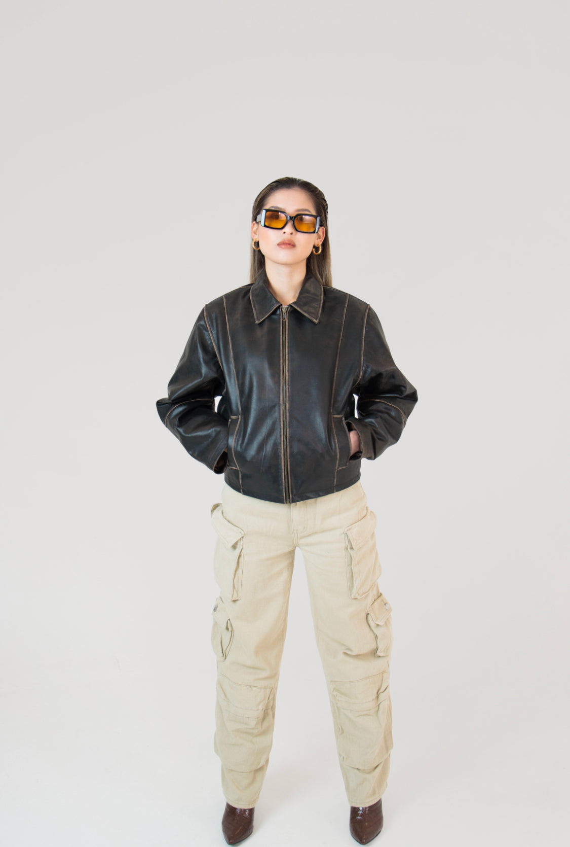 Mavelle Distressed Boxy Leather Jacket