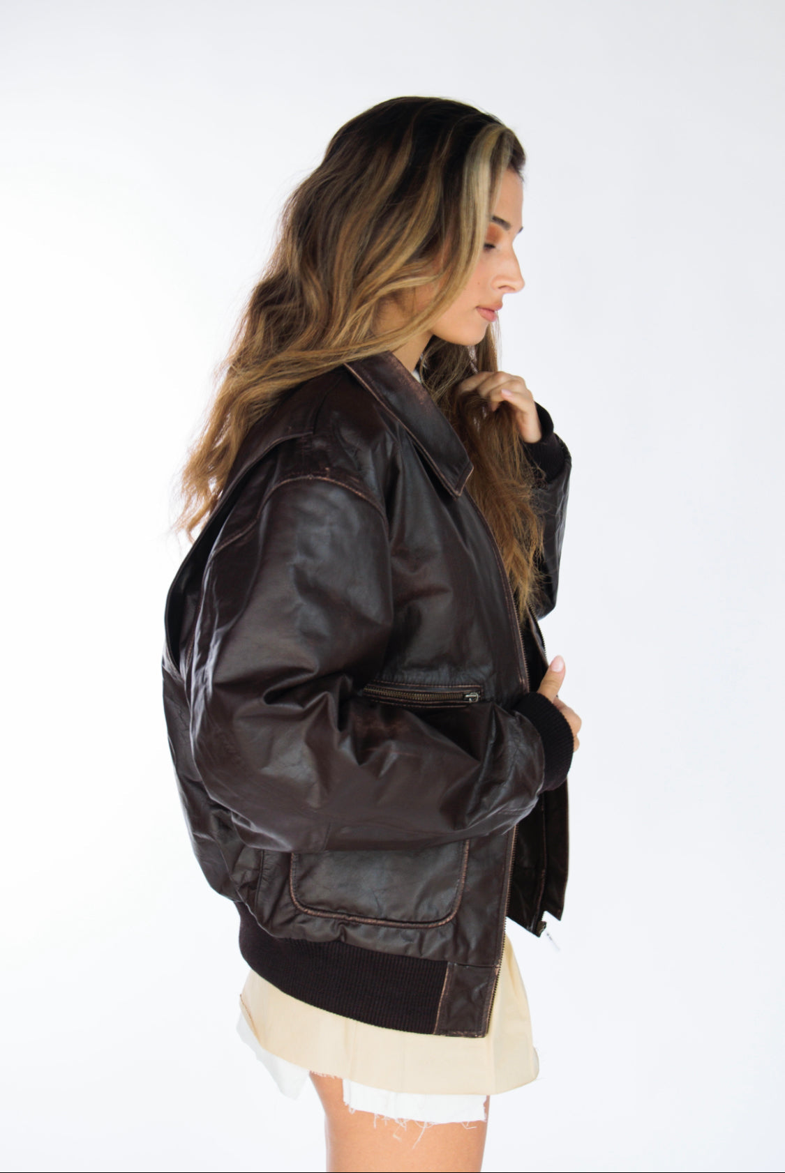Orin Vintage Brown Oversized Bomber Jacket