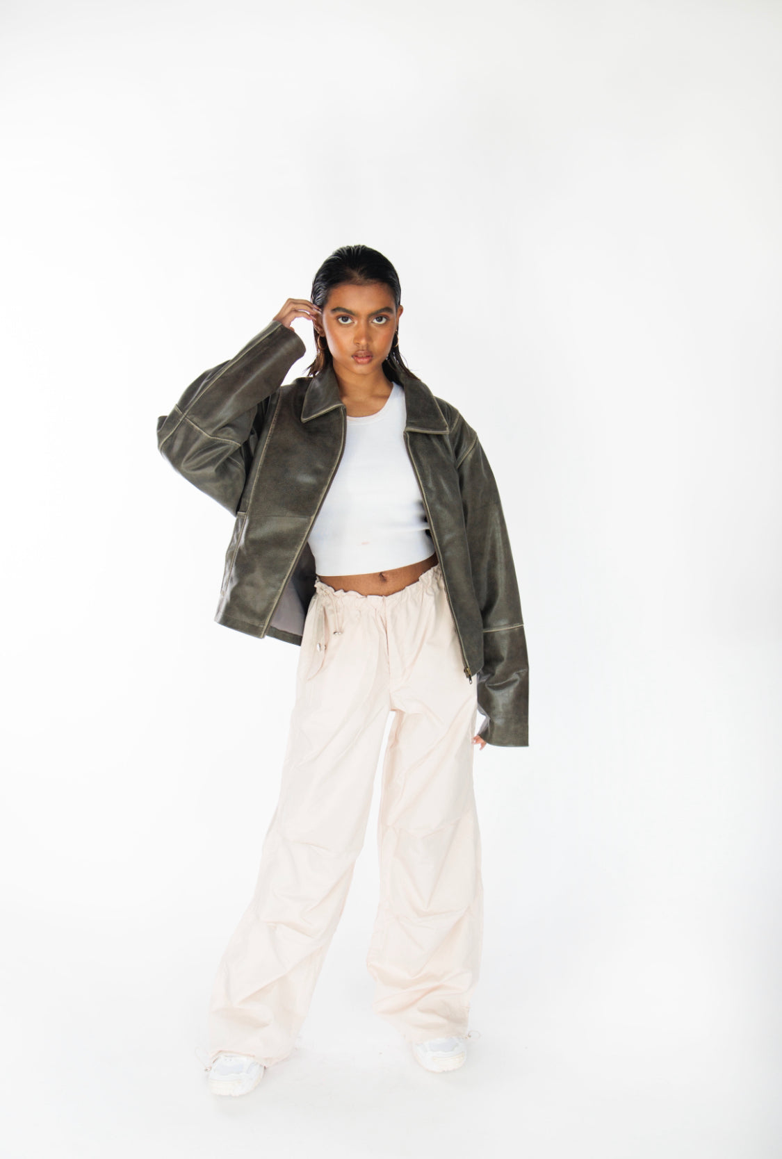 Mavellon Distressed Boxy Leather Jacket
