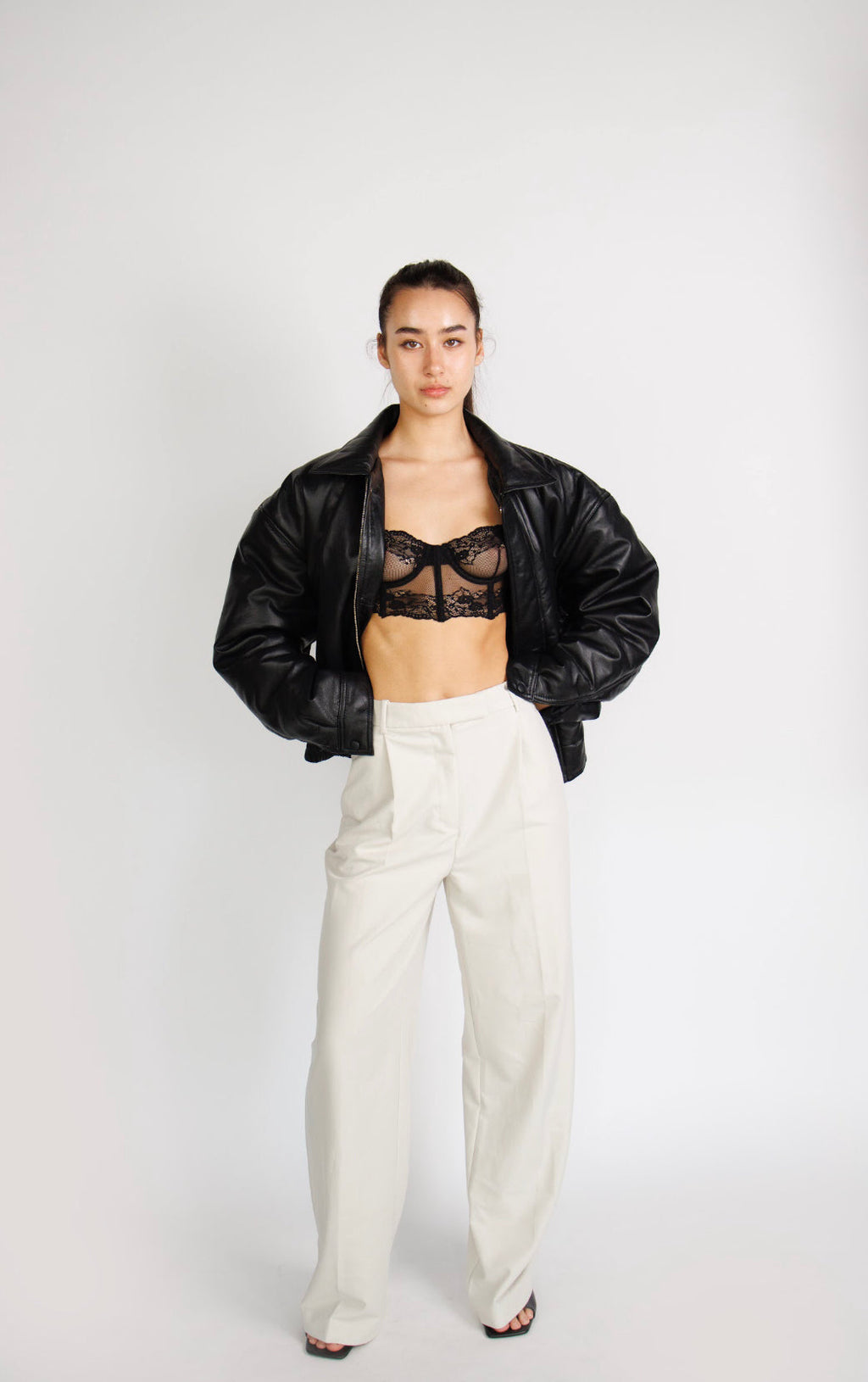 La Venza Oversized Leather Bomber Jacket