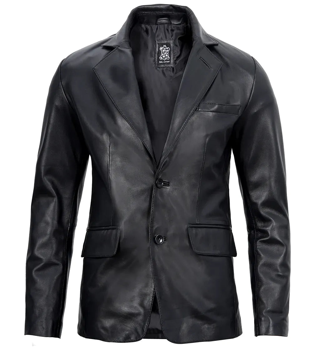 Men's Real Lambskin Black Leather Blazer Jacket — Low Stock