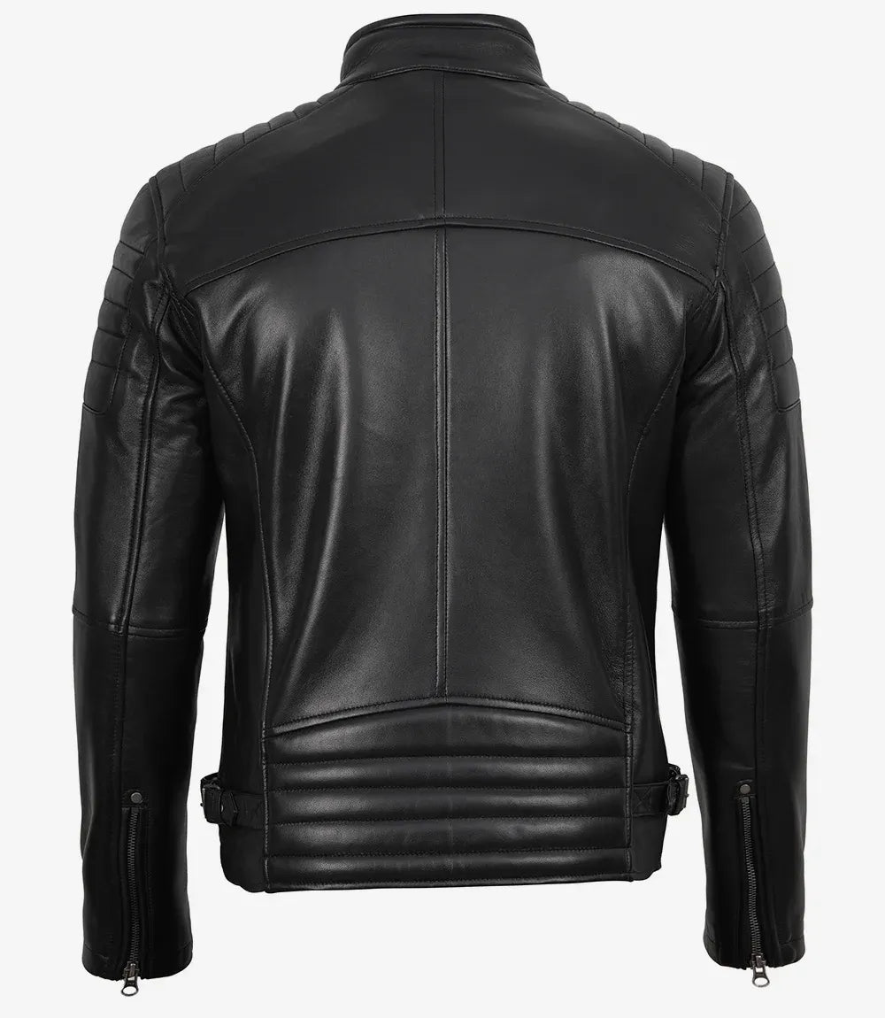 Men’s Real Leather Cafe Racer Jacket with Shoulders Padded for Styling