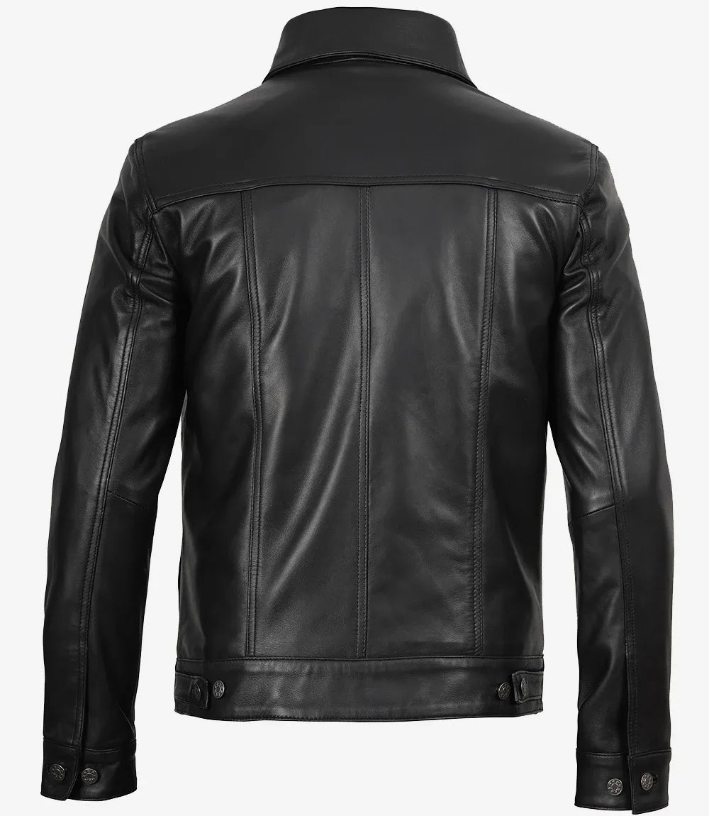 Fernando Black Leather Trucker Jacket