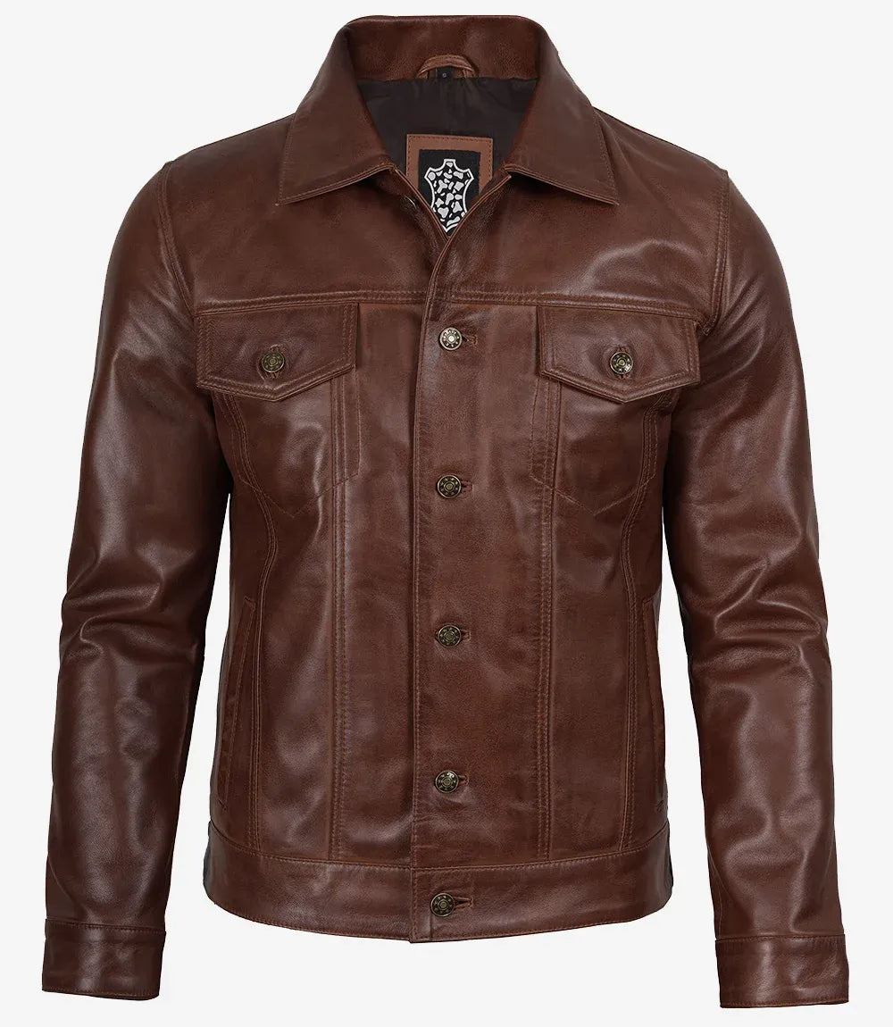 Fernando Black Leather Trucker Jacket