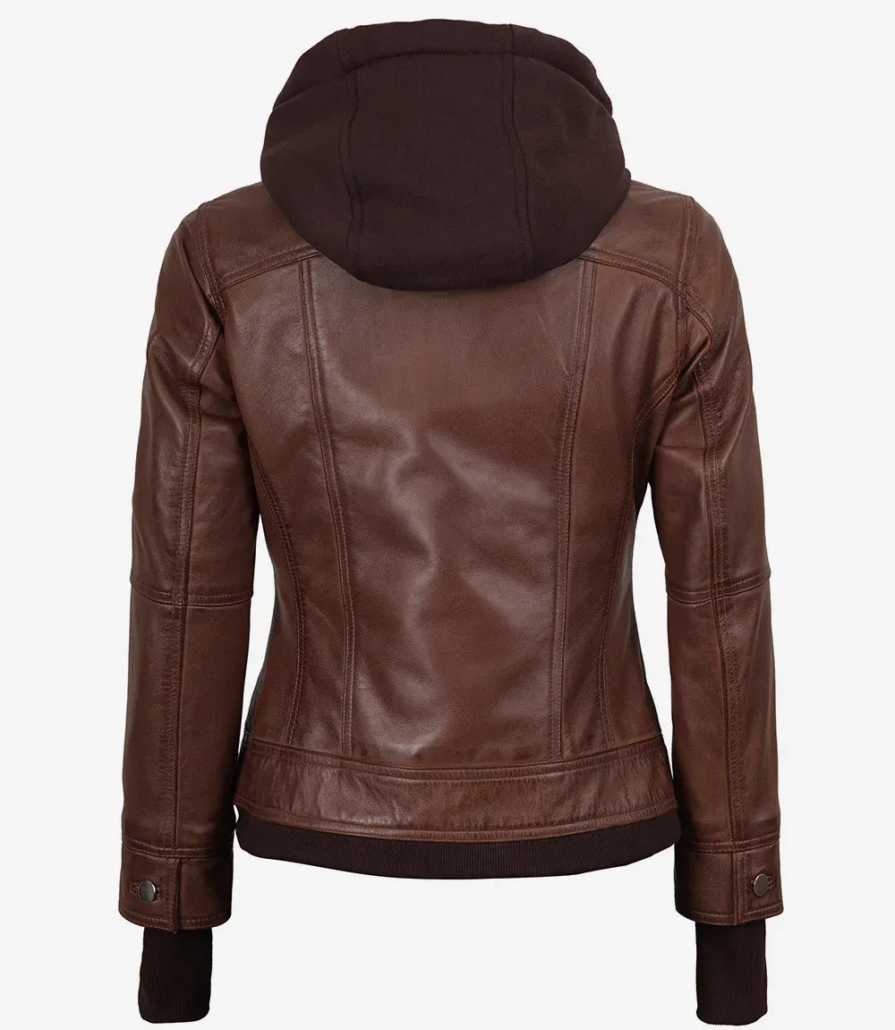 Tralee Black Bomber Women's Leather Jacket With Removable Hood