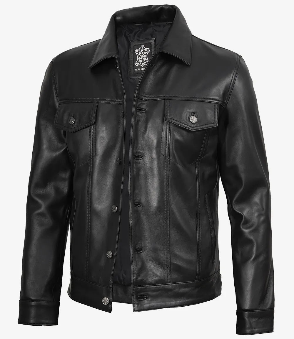 Fernando Black Leather Trucker Jacket