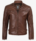 Men’s Real Leather Cafe Racer Jacket with Shoulders Padded for Styling