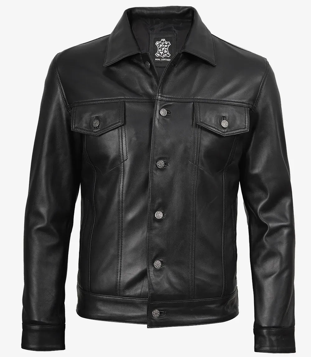 Fernando Black Leather Trucker Jacket