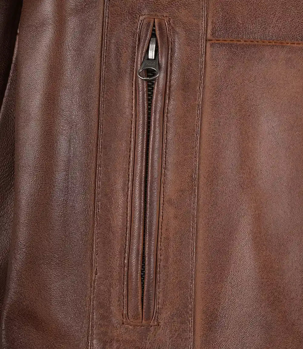 Men's Vintage Cognac Leather Car Coat — Low Stock