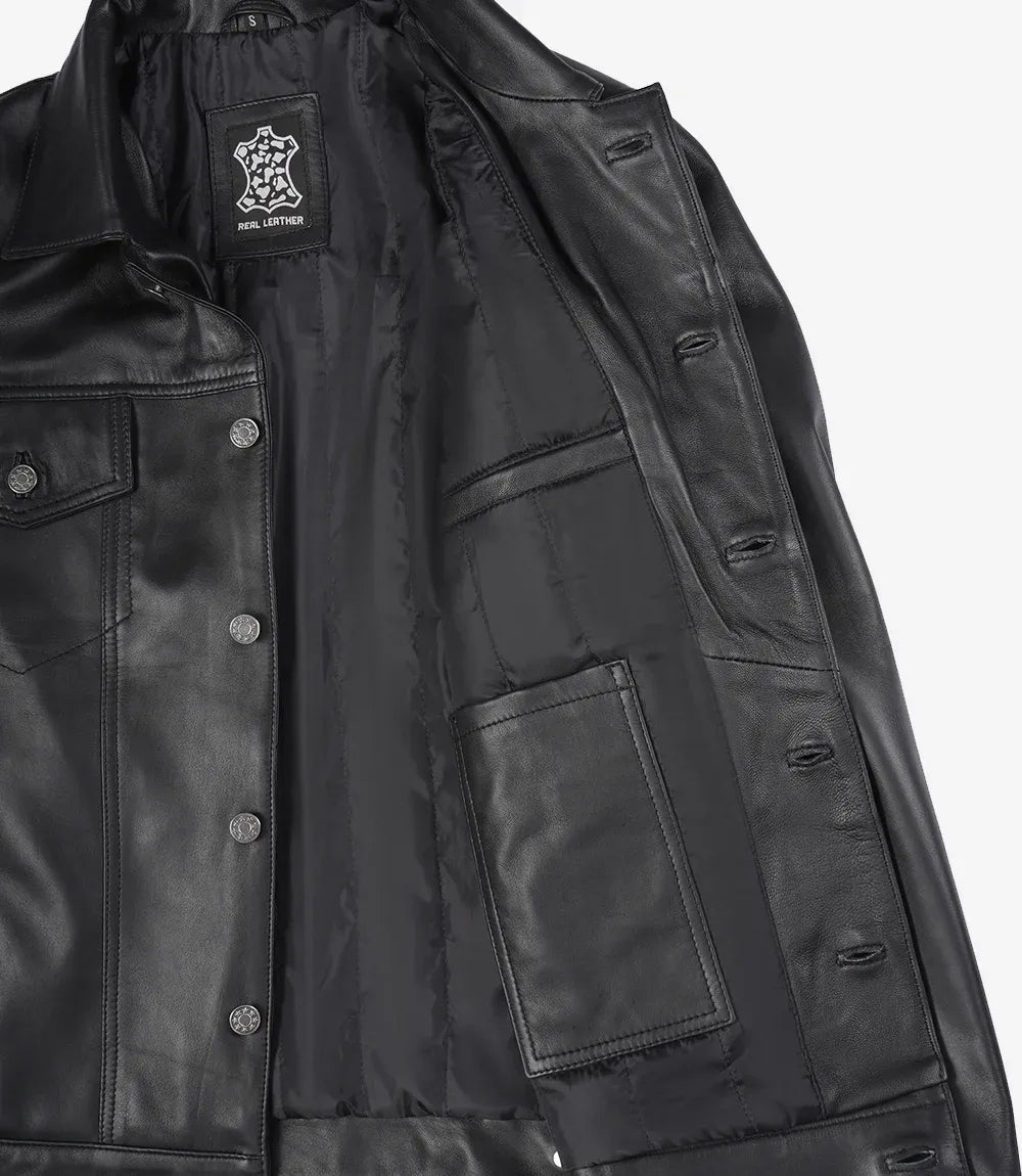 Fernando Black Leather Trucker Jacket