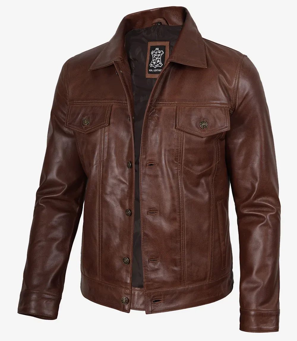 Fernando Black Leather Trucker Jacket
