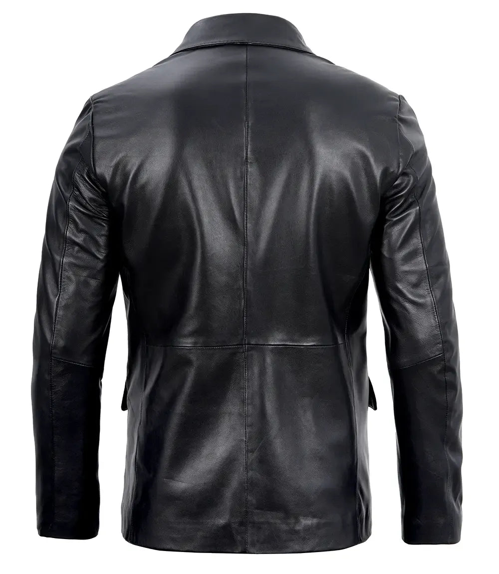 Men's Real Lambskin Black Leather Blazer Jacket — Low Stock